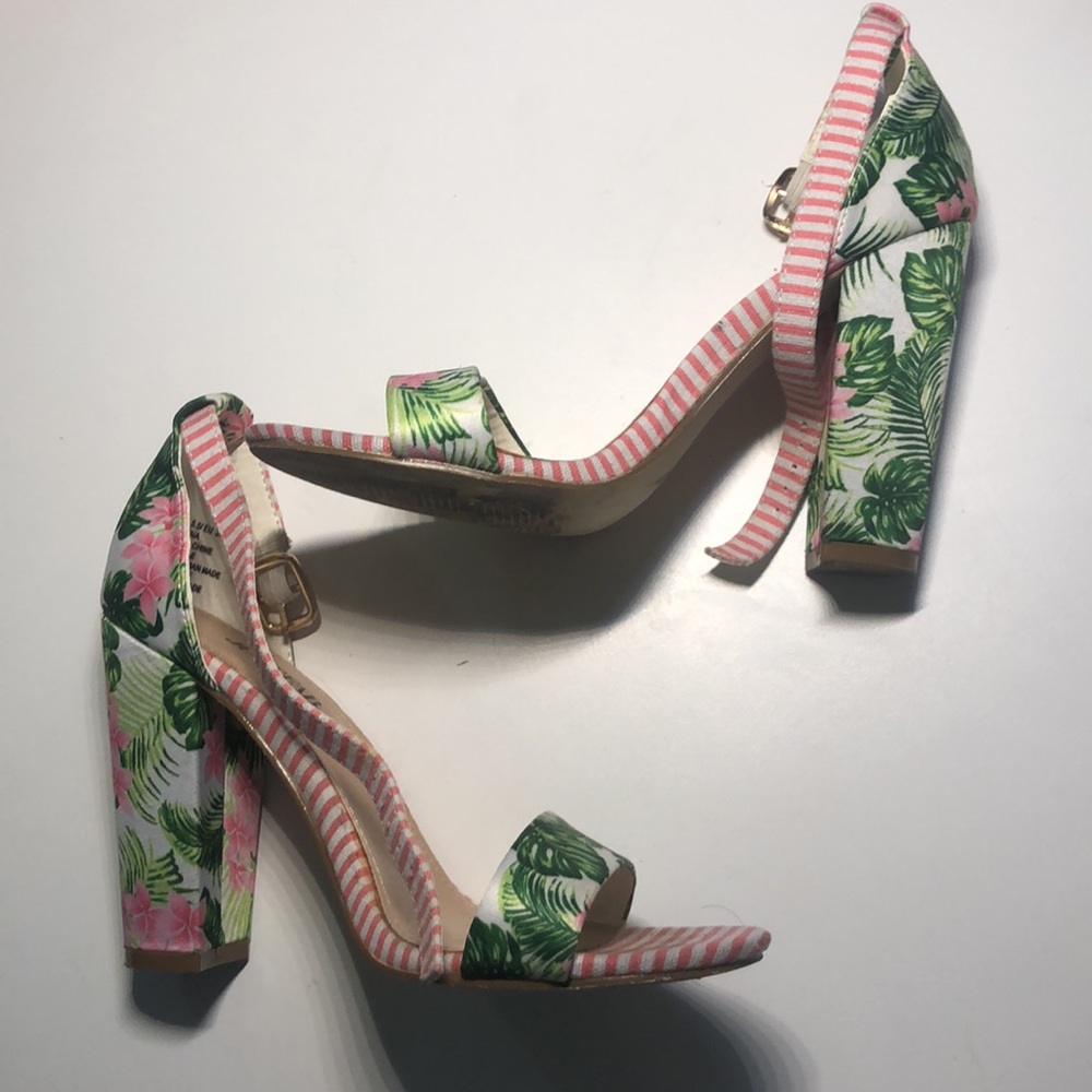 Floral Satin Block Heels
